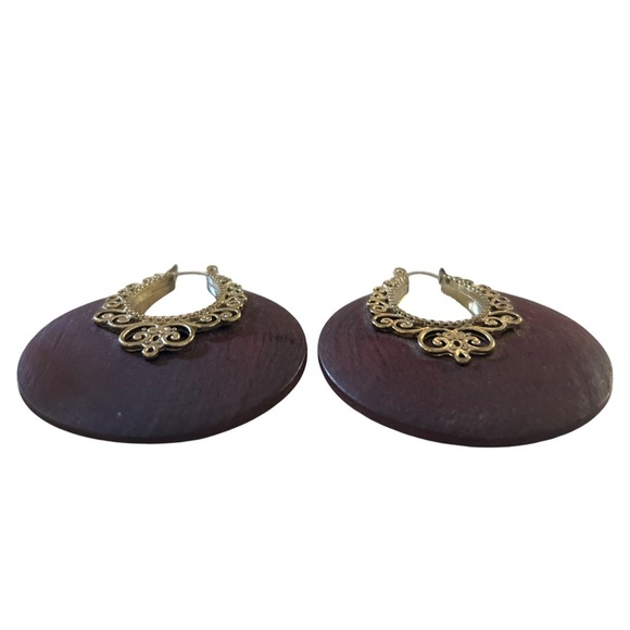 Elegant Wooden Brown Hoop Earrings - Picture 4 of 5